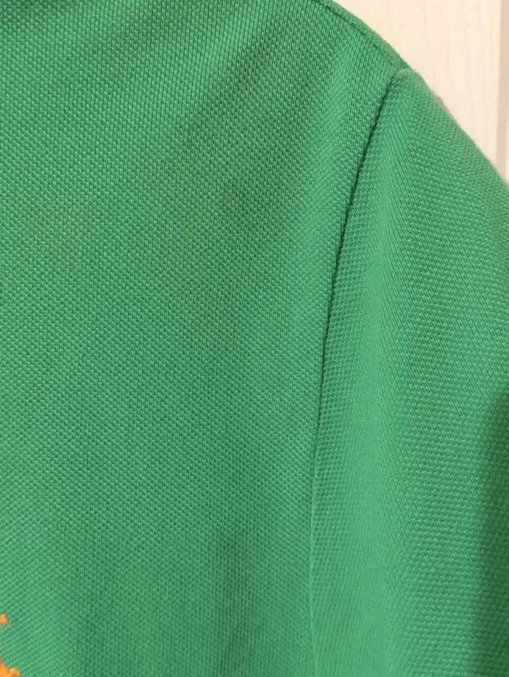 Polo Ralph Lauren 100% Cotton Custom Fit Green & Orange Pony Mesh Polo